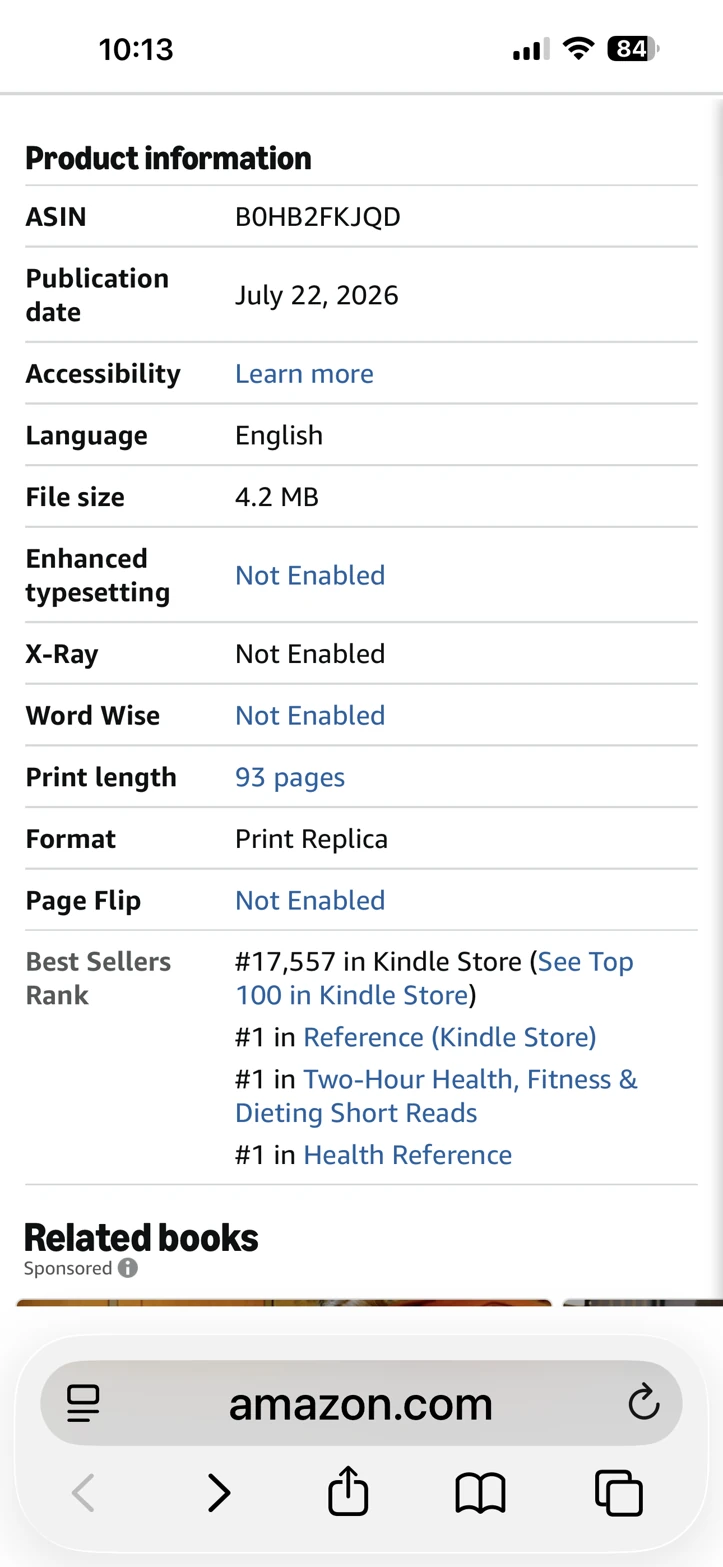 Supplied Amazon screenshot showing number one in Reference, Health Reference, and Two-Hour Health, Fitness and Dieting Short Reads