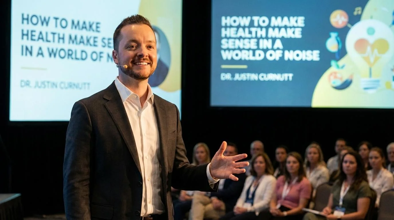 Dr. Justin Curnutt speaking on stage